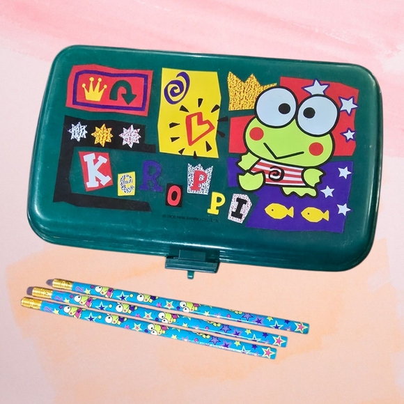 Vintage 90s Sanrio Keroppi Green Pencil Case With (3) Pencils - Picture 1 of 6